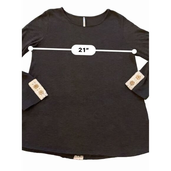 ladies charcoal tunic 3X A-line button lace crochet detail boho long sleeve - Picture 7 of 8